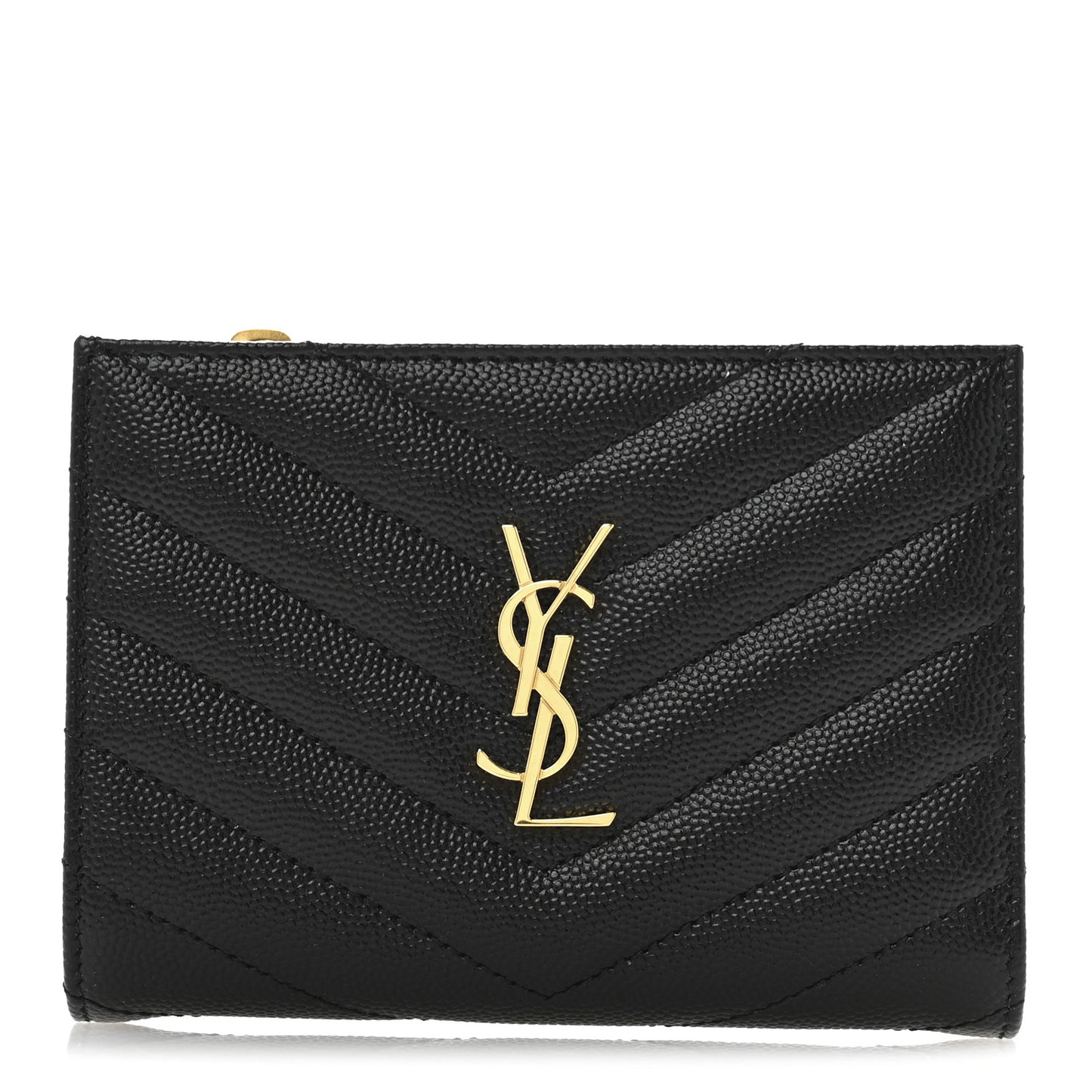 Grain De Poudre Matelasse Chevron Monogram Zipped Two-Part Wallet Black