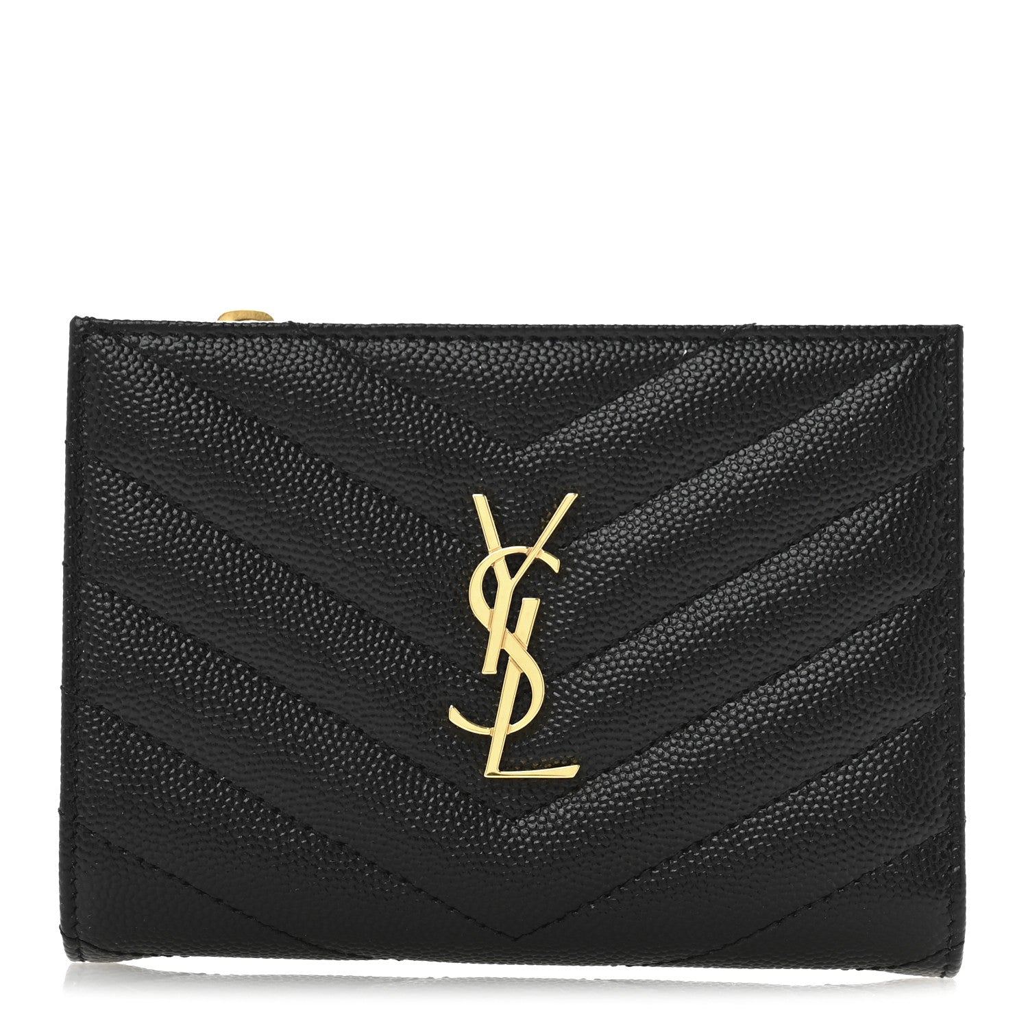 Saint Laurent Grain De Poudre Matelasse Chevron Monogram Zipped Two-Part Wallet Black 1 of 8