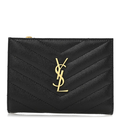 Saint Laurent Grain De Poudre Matelasse Chevron Monogram Zipped Two-Part Wallet Black 1 of 8
