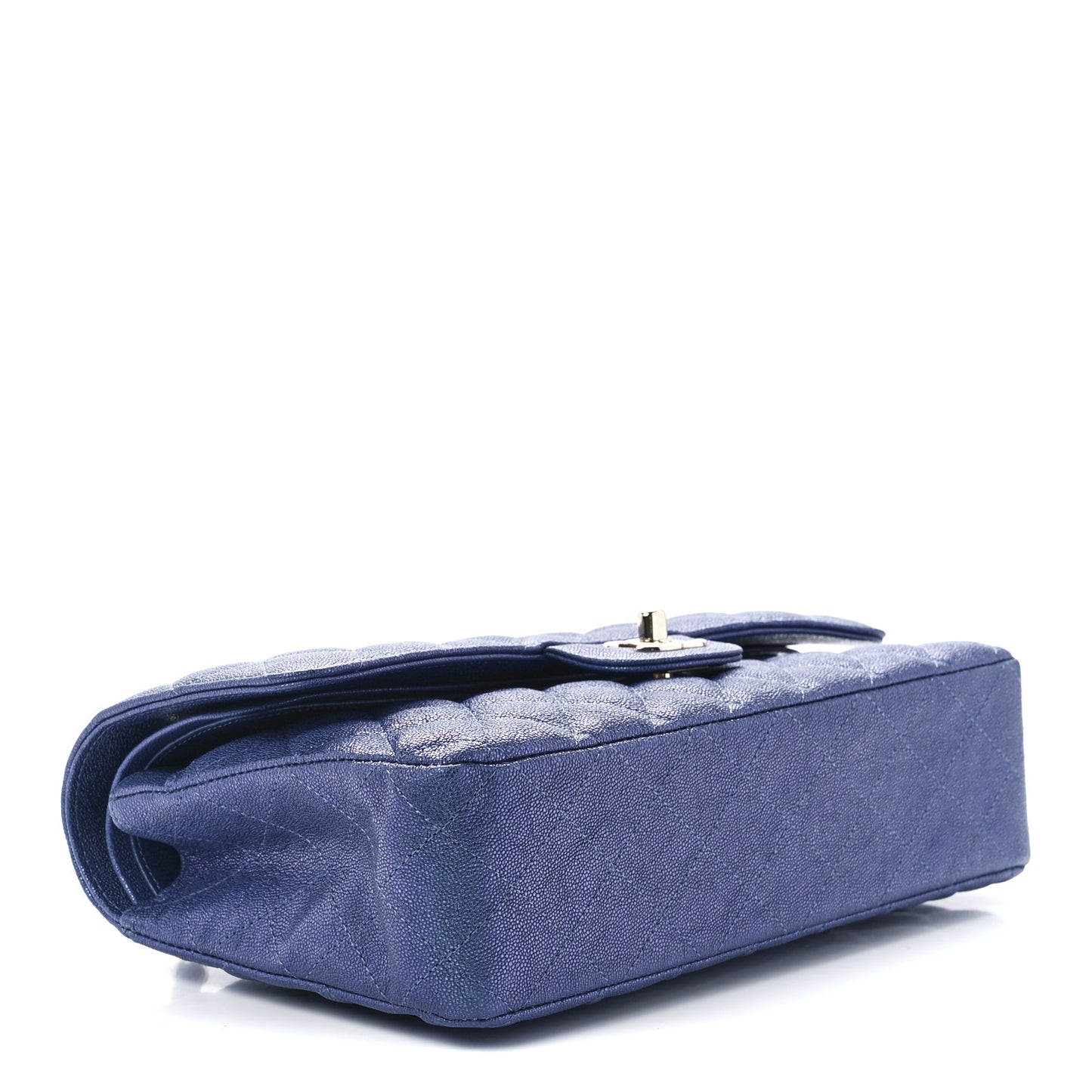 Iridescent Caviar Quilted Medium Double Flap Dark Blue
