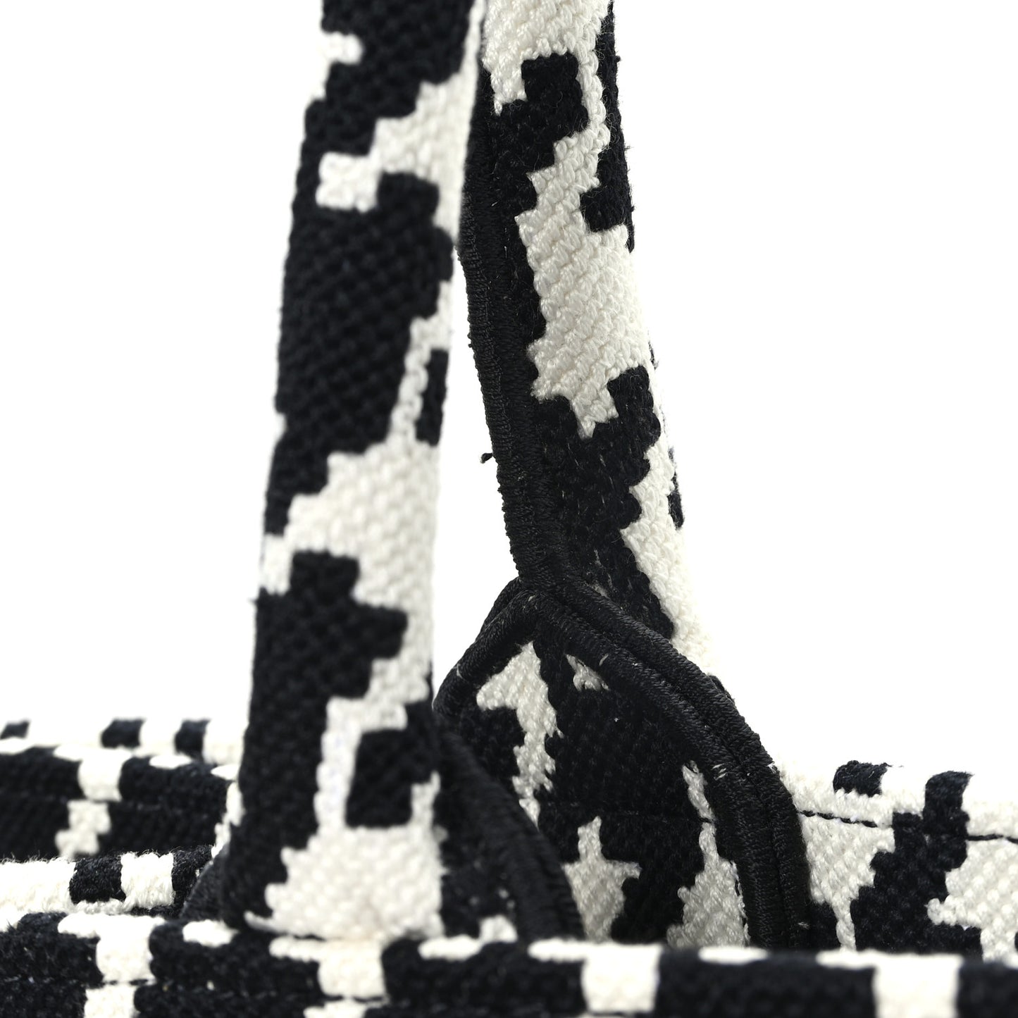 Canvas Macro Houndstooth Embroidered Medium Book Tote Black White