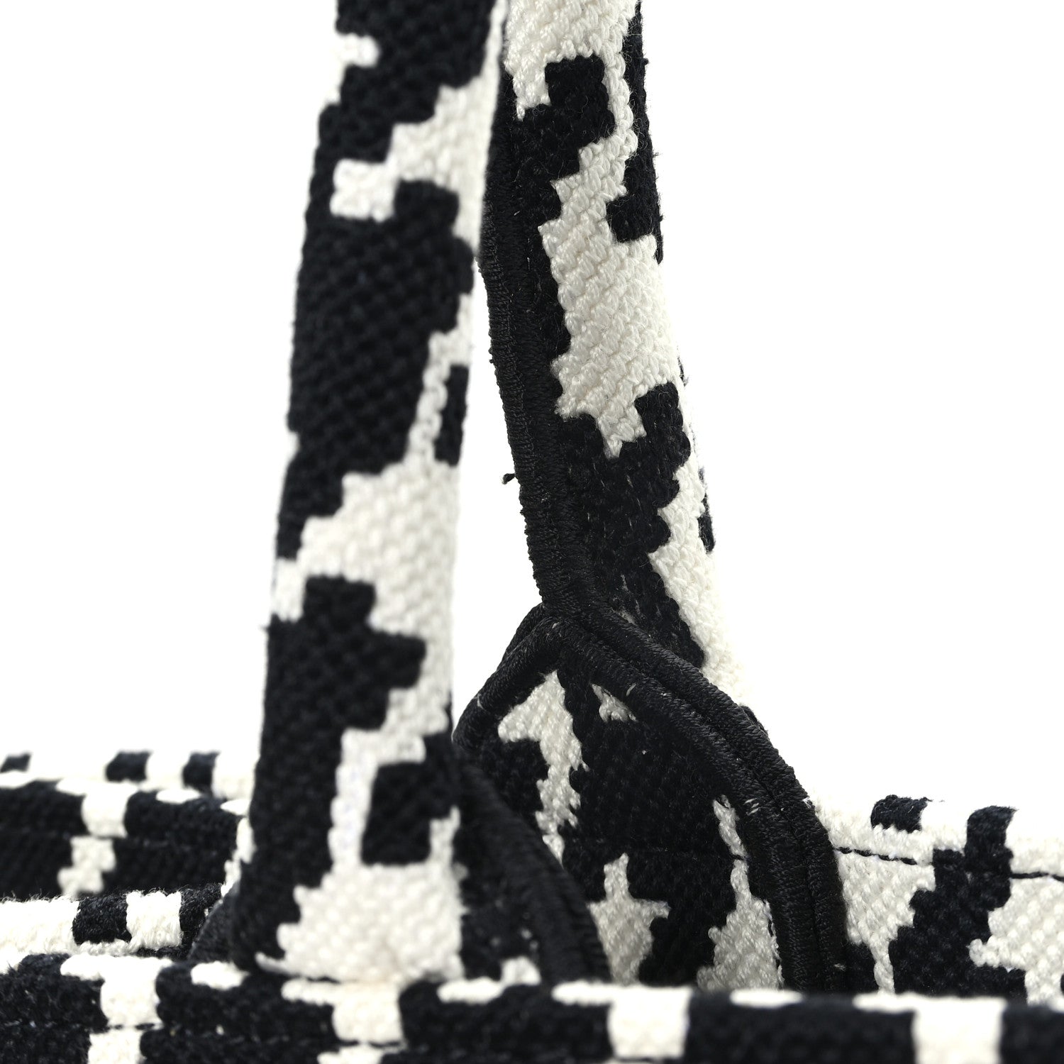 Christian Dior Canvas Macro Houndstooth Embroidered Medium Book Tote Black White 11 of 11