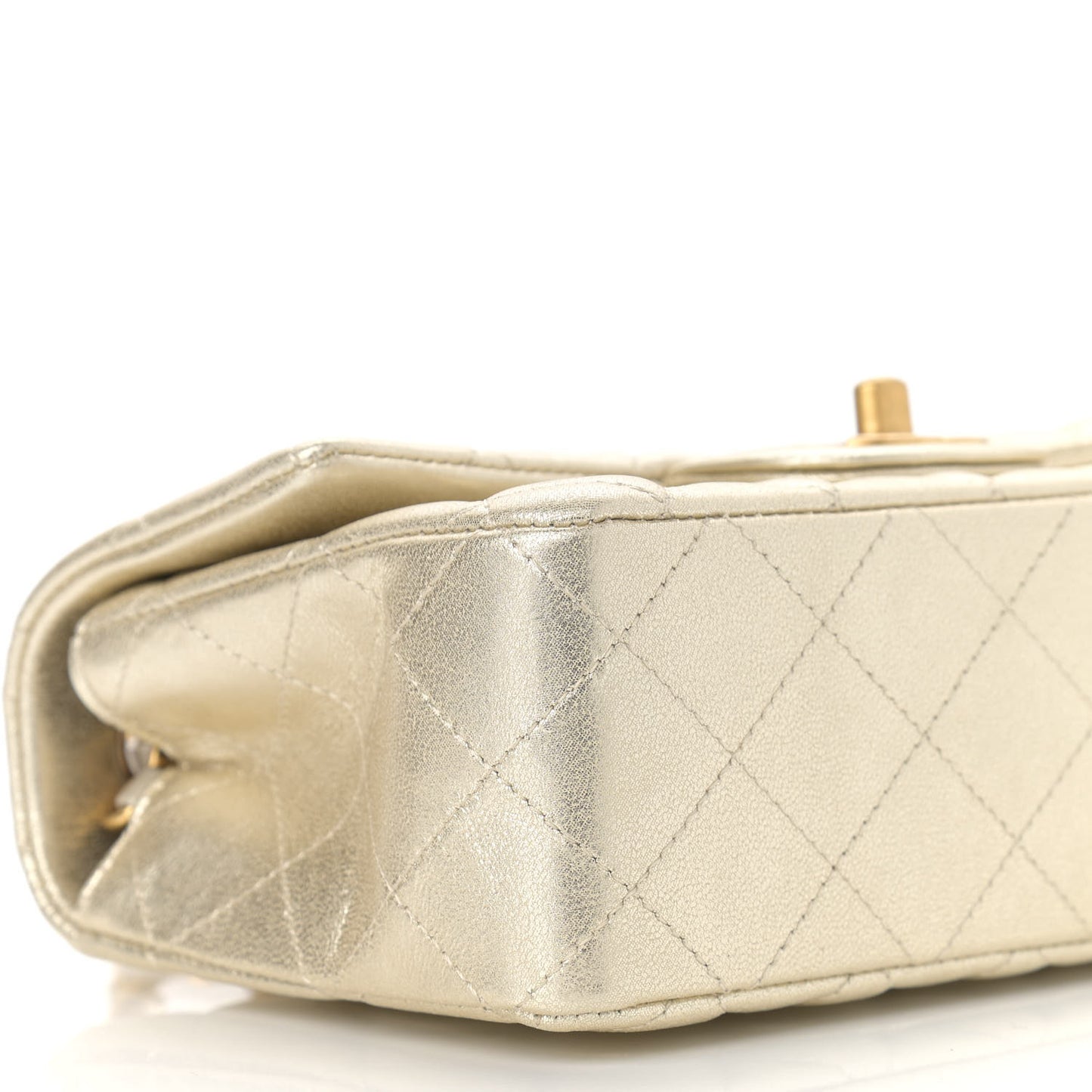 Metallic Lambskin Quilted Mini Rectangular Flap Gold