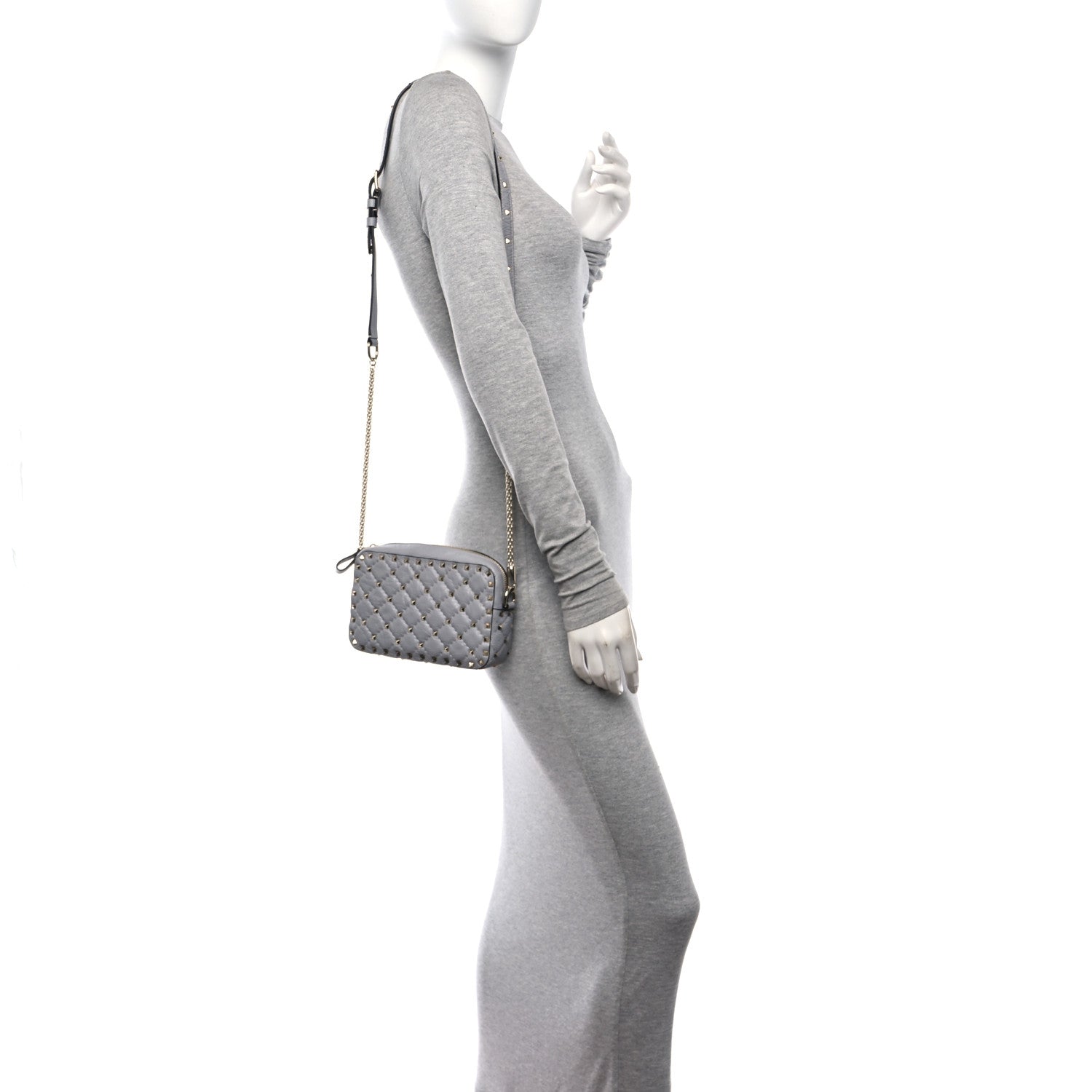 Valentino Garavani Craquele Nappa Rockstud Spike Camera Crossbody Bag Pastel Grey 2 of 9