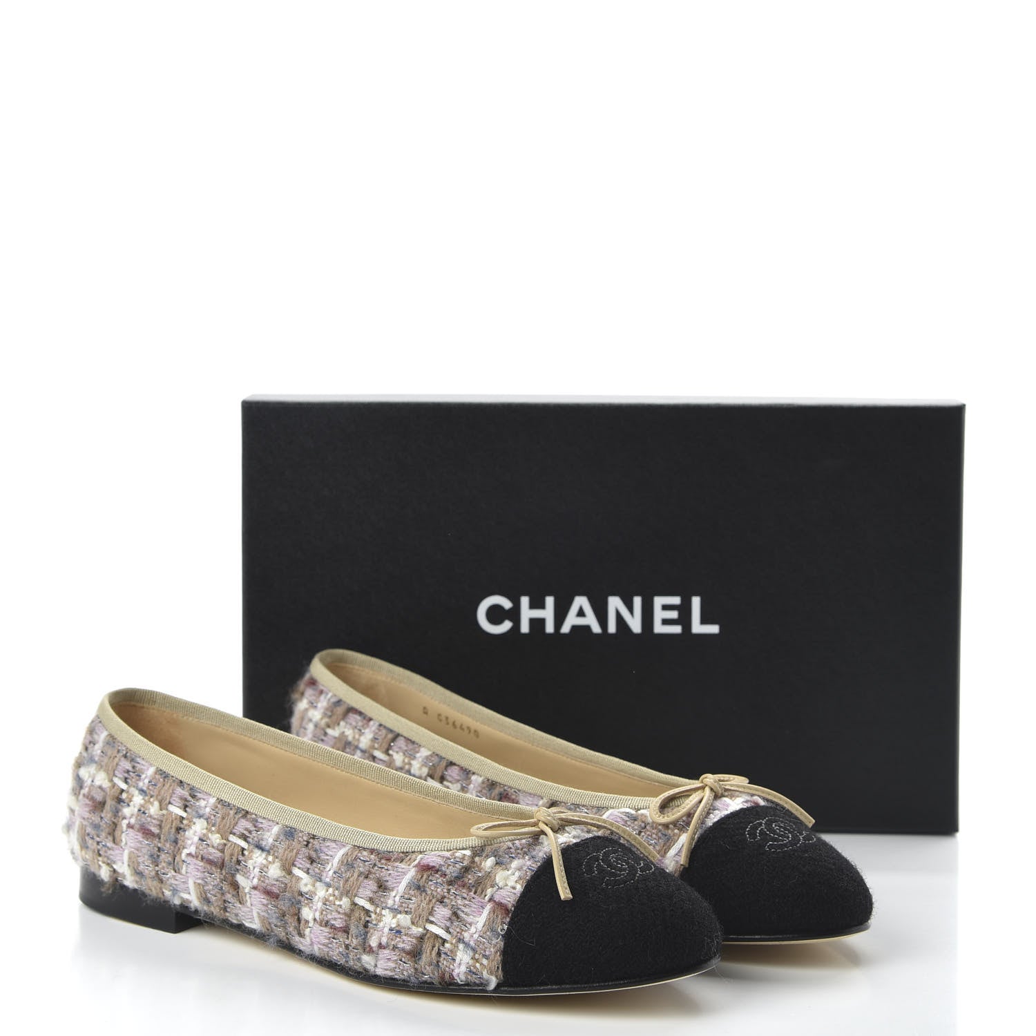 Chanel Tweed Cap Toe Ballerina Flats 41 Pink Beige Black 9 of 9