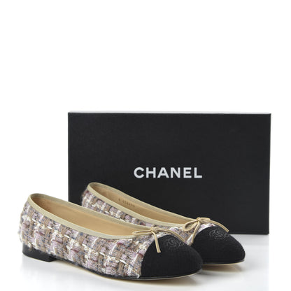 Chanel Tweed Cap Toe Ballerina Flats 41 Pink Beige Black 9 of 9