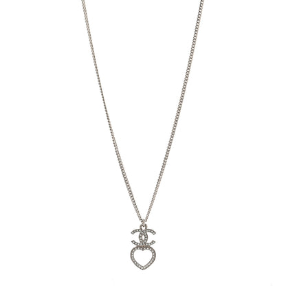 Chanel Crystal CC Heart Drop Chain Necklace Silver 1 of 6