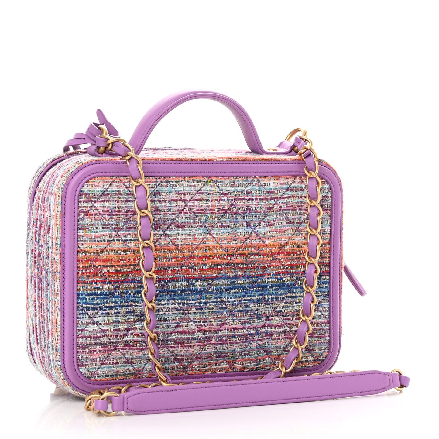 Tweed Quilted Medium CC Filigree Vanity Case Purple Multicolor