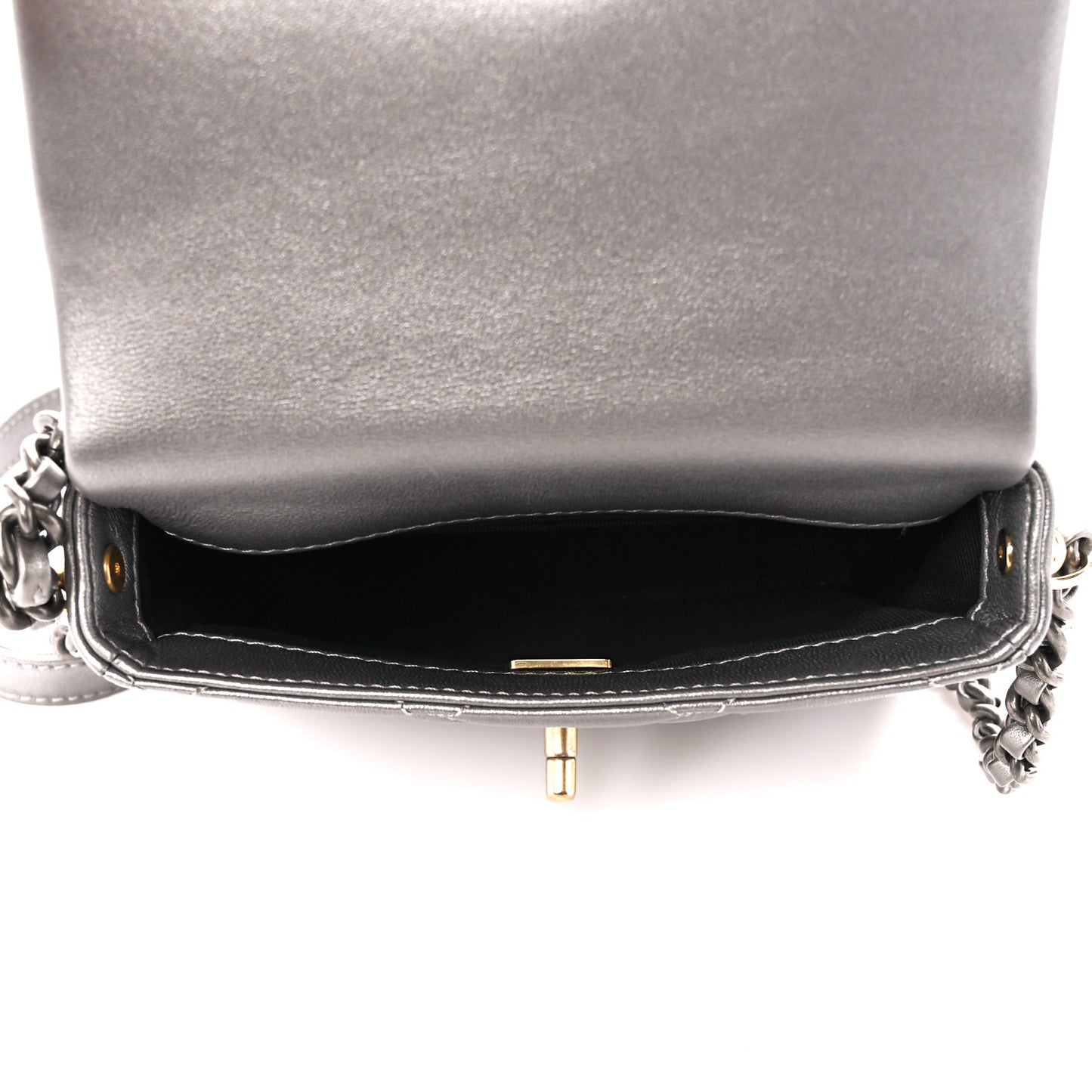 Metallic Lambskin Quilted Mini Side Note Flap Grey