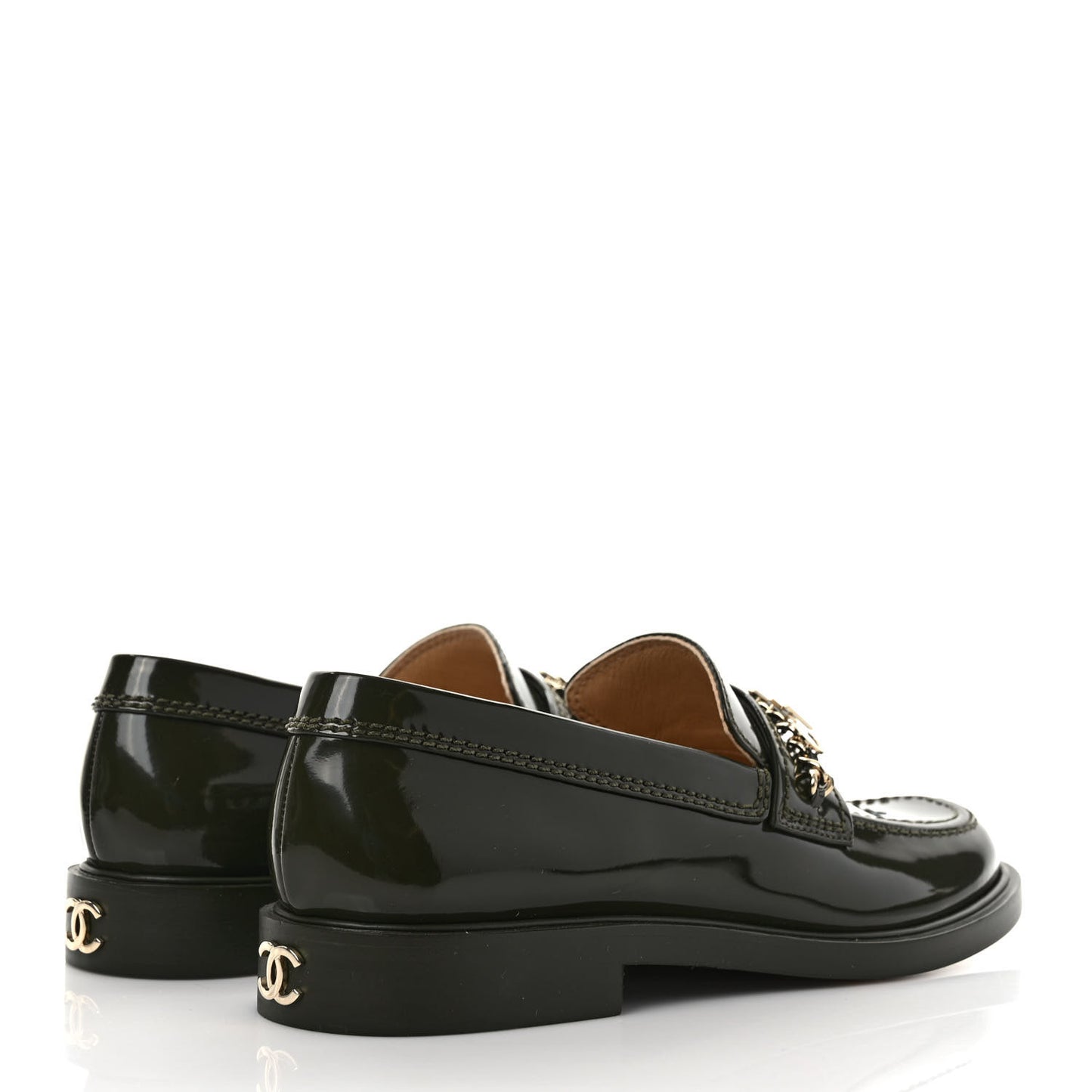 Shiny Calfskin Logo Loafers 38.5 Green