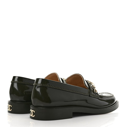 Chanel Shiny Calfskin Logo Loafers 38.5 Green 4 of 9