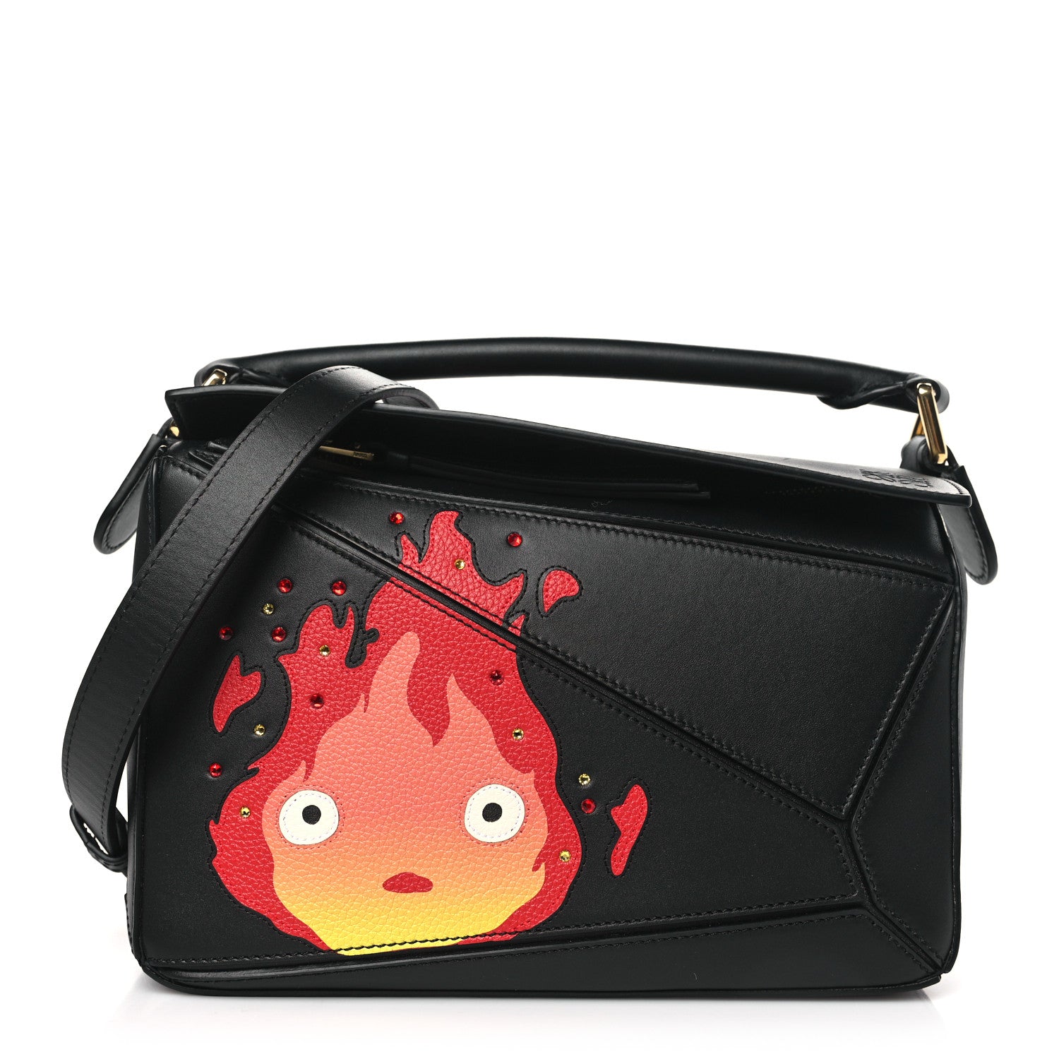 Loewe X HOWLS MOVING CASTLE Satin Calfskin Crystal Small Calcifer Puzzle Black 1 of 9