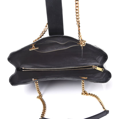 Saint Laurent Grain De Poudre Matelasse Chevron Monogram Shopping Bag Black 4 of 5