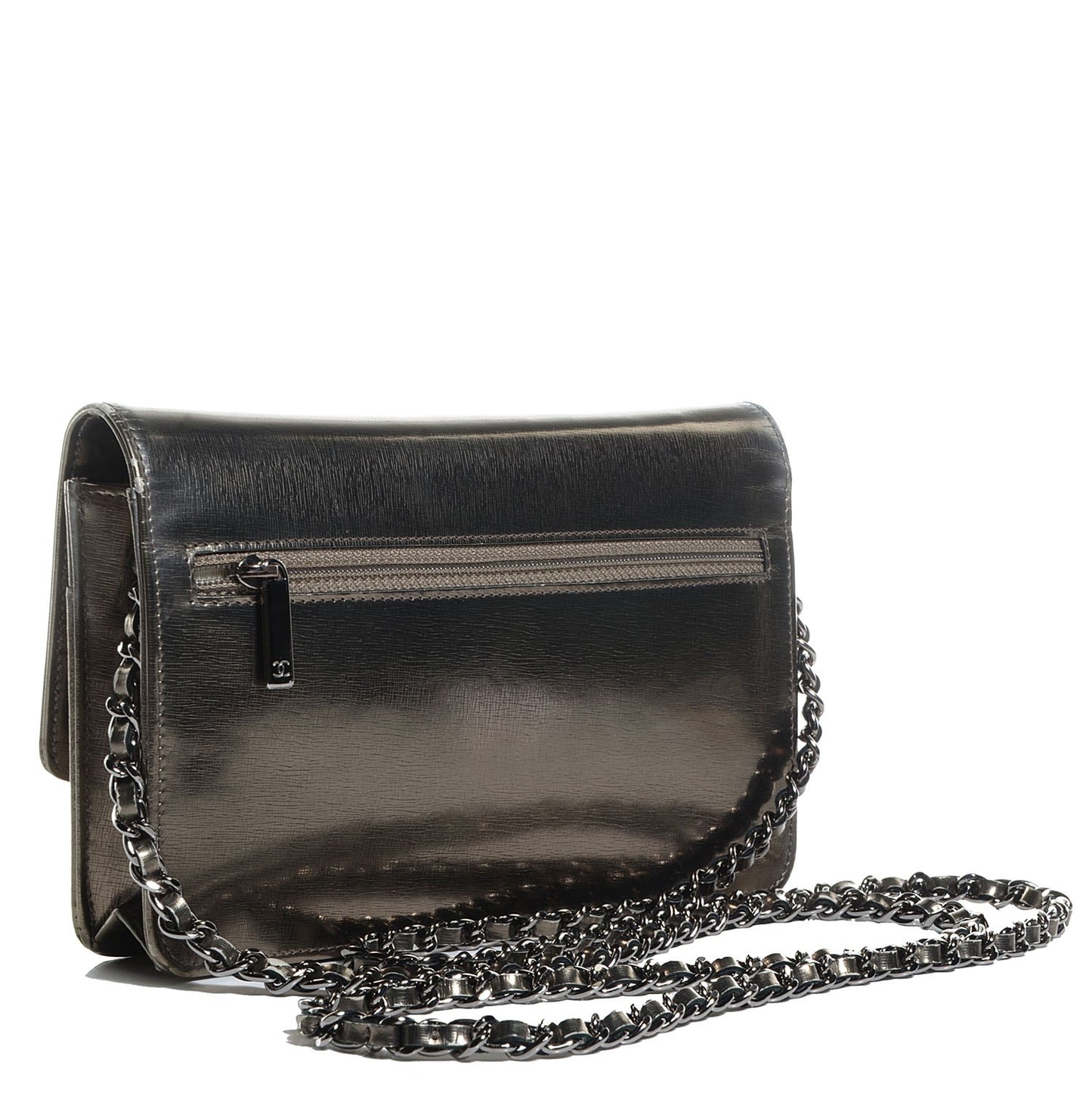 Metallic Calfskin Timeless CC Wallet on Chain WOC Bronze