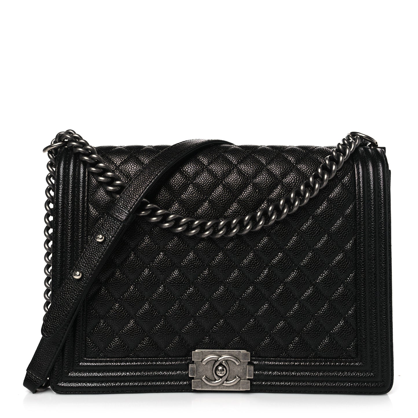 Caviar Quilted Large Boy Flap Black