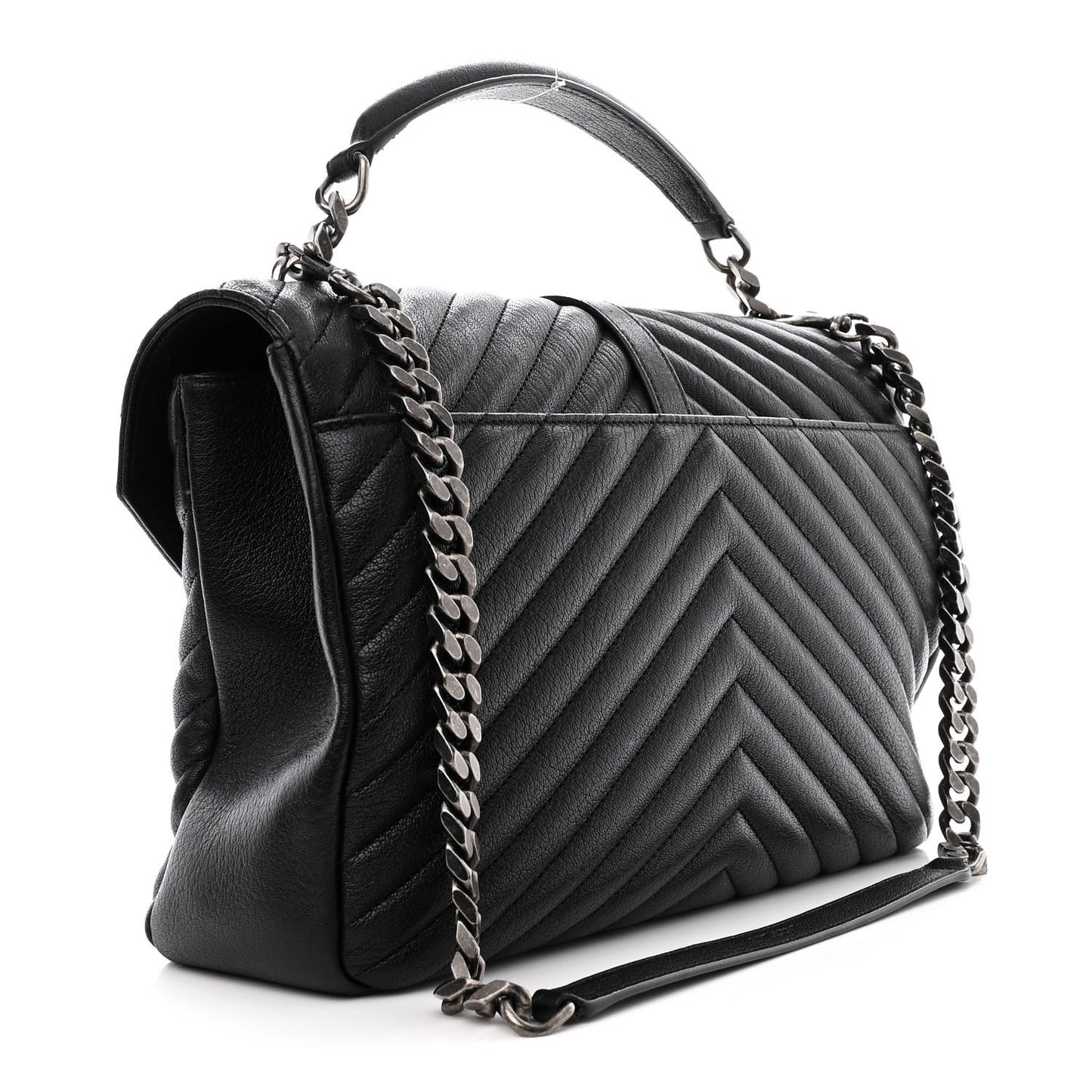 Sheepskin Matelasse Chevron Monogram Large College Satchel Black