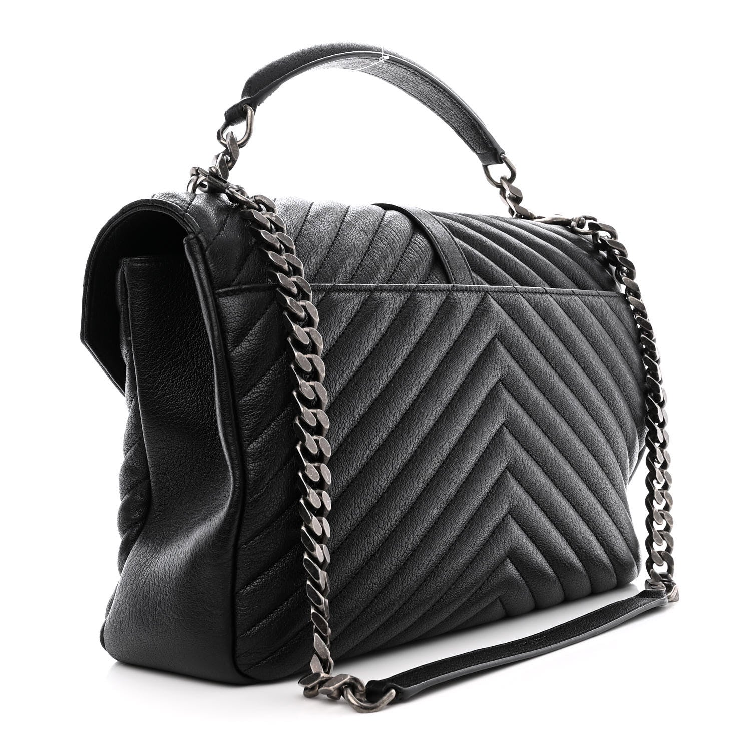 Saint Laurent Sheepskin Matelasse Chevron Monogram Large College Satchel Black 3 of 13