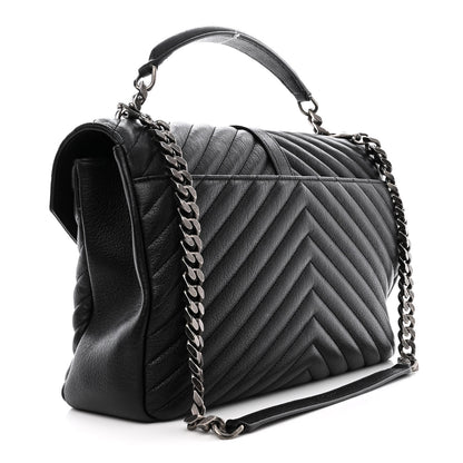 Saint Laurent Sheepskin Matelasse Chevron Monogram Large College Satchel Black 3 of 13