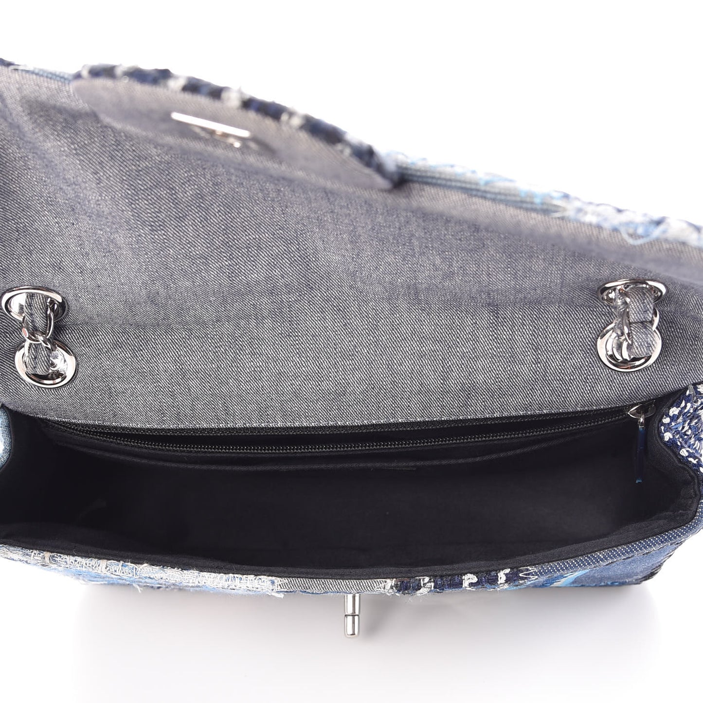 Denim Tweed Patchwork Medium Single Flap Blue