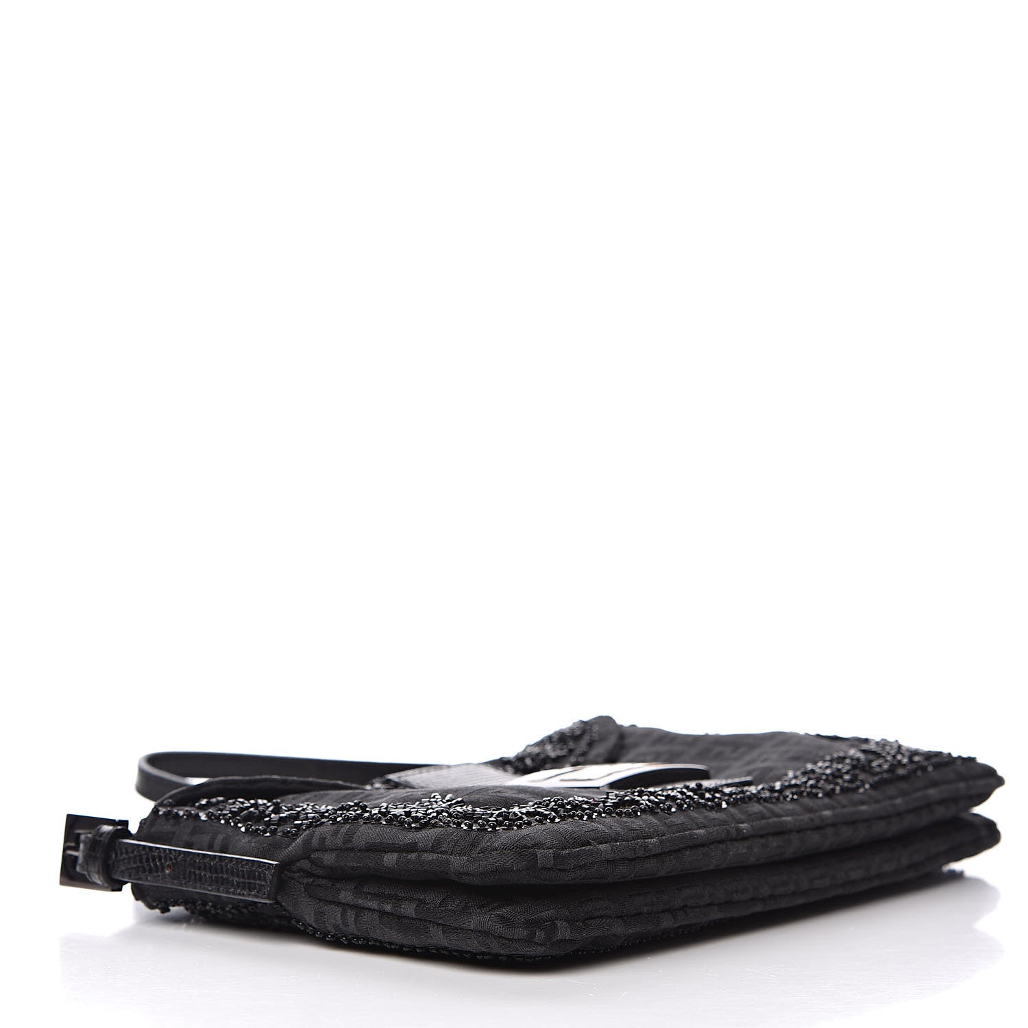 Fendi Zucchino Lizard Beaded Baguette Black 4 of 14