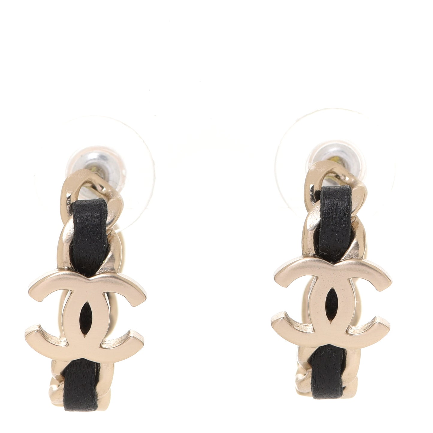 Lambskin CC Chain Hoop Earrings Matte Gold Black
