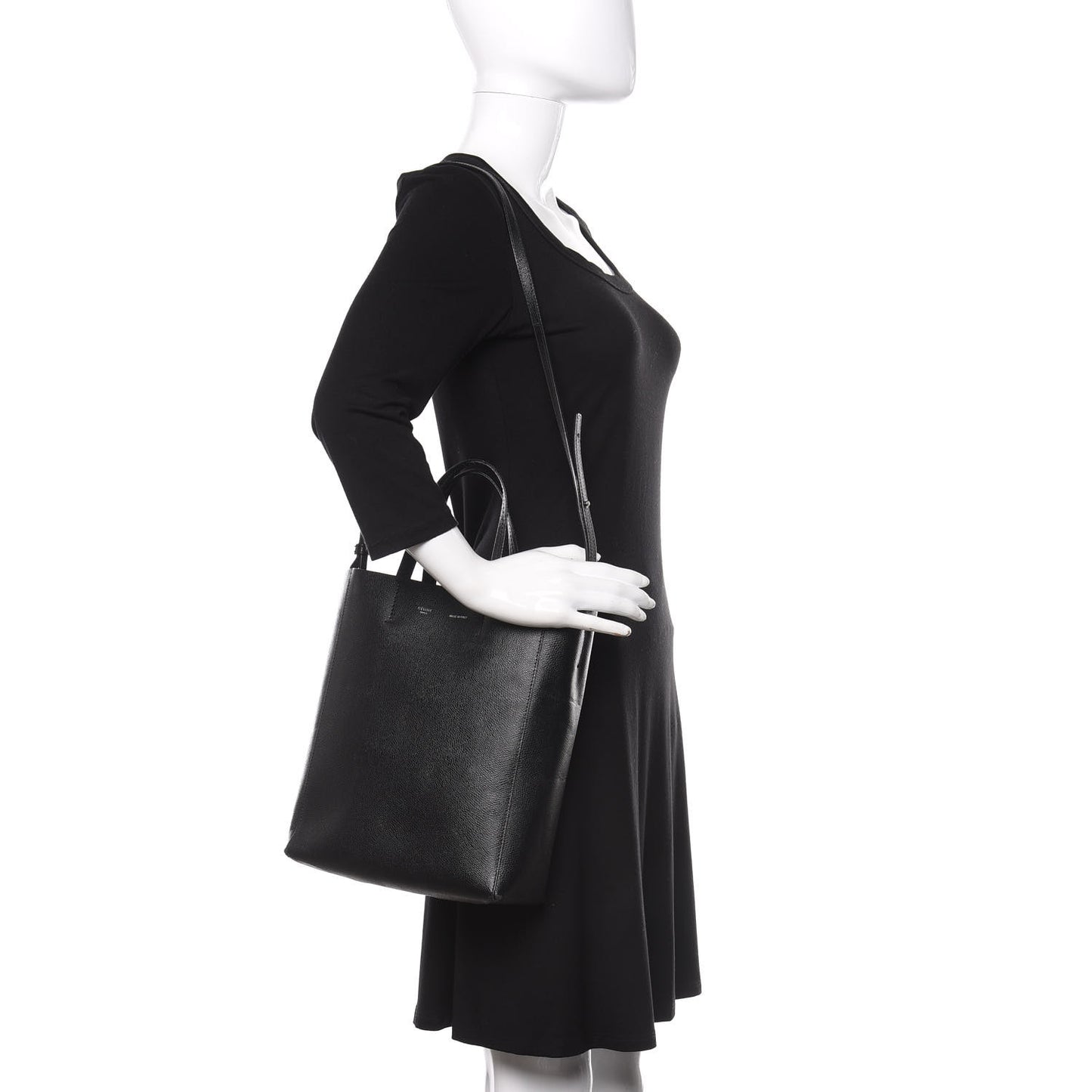 Grained Calfskin Small Vertical Cabas Black