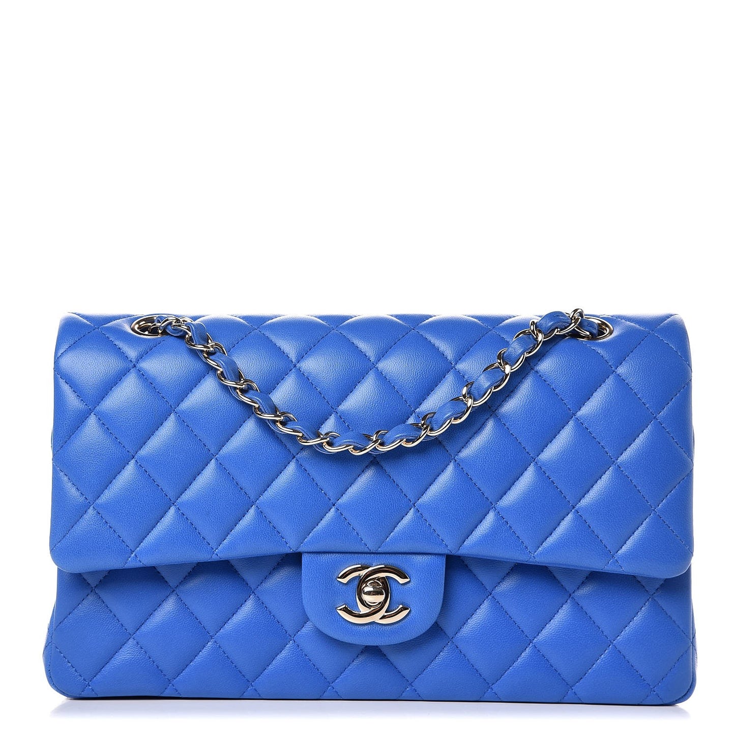 Lambskin Quilted Medium Double Flap Blue