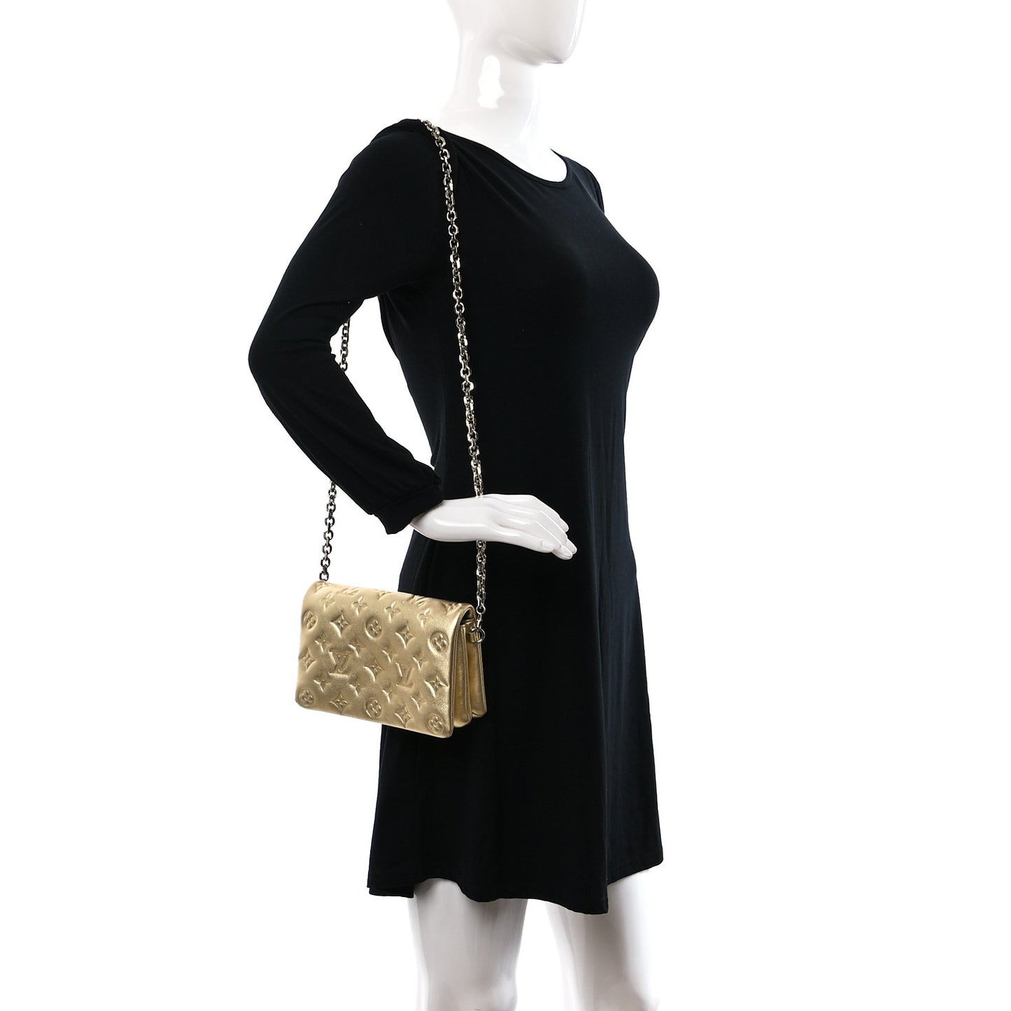 Metallic Lambskin Embossed Monogram Pochette Coussin Gold