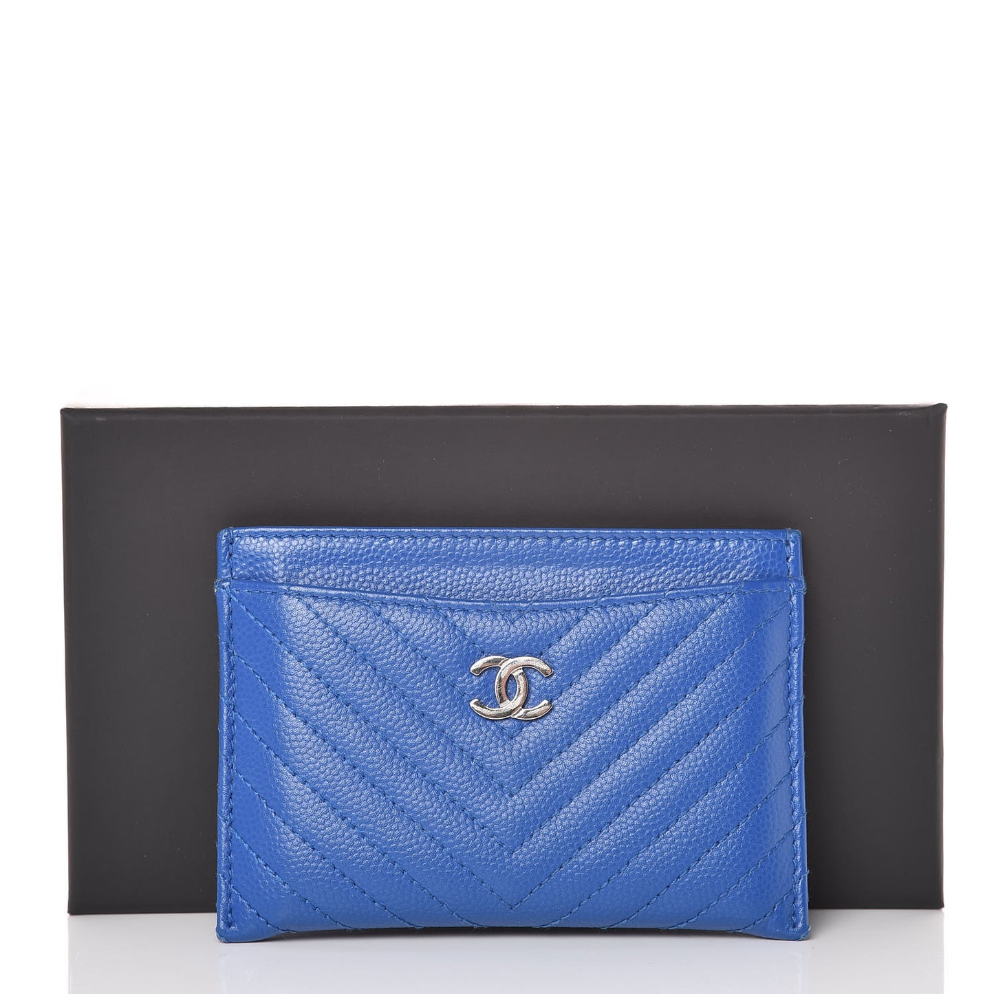 Caviar Chevron Quilted Card Holder Bright Blue