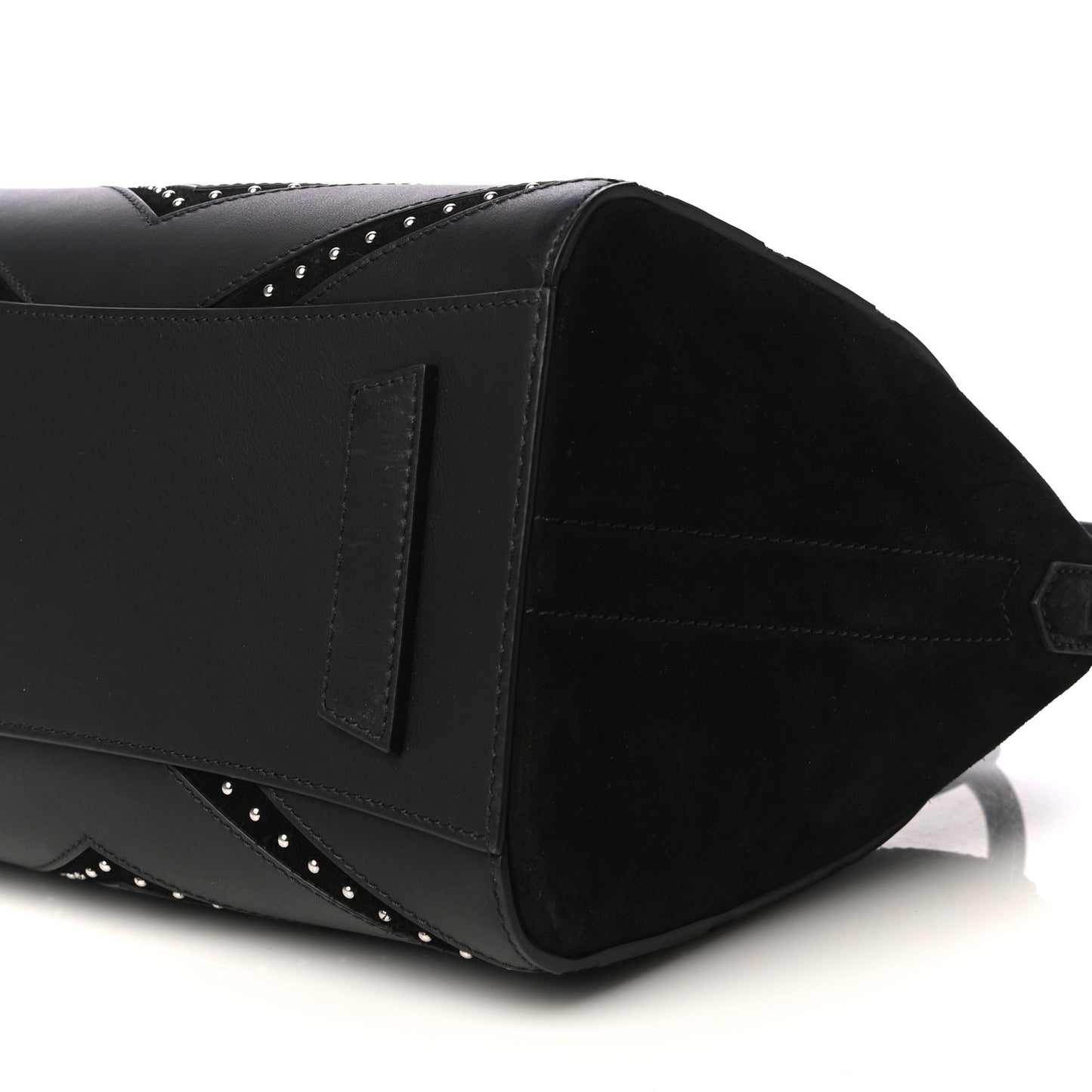 Calfskin Suede Small Studded Chevron Antigona Black