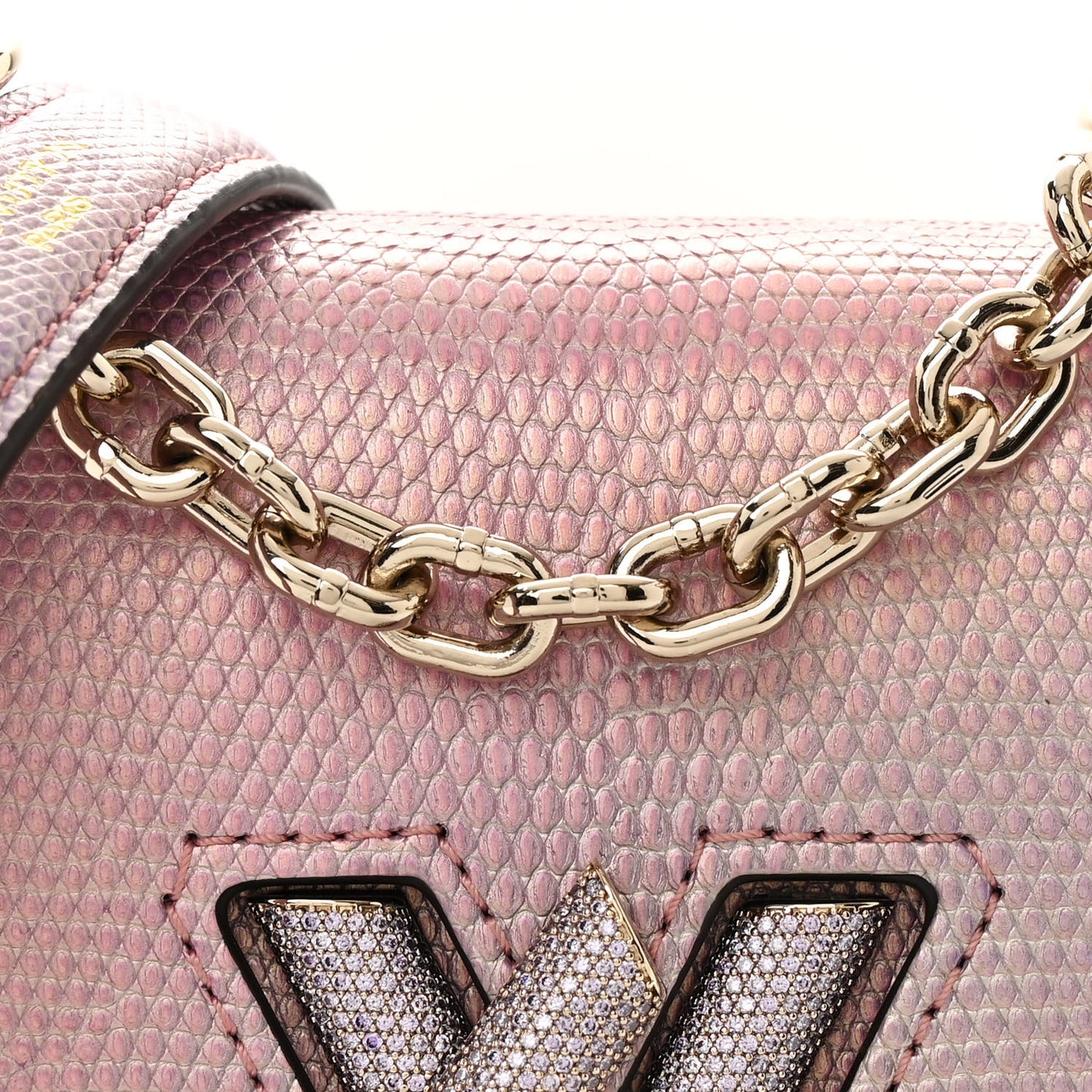 Iridescent Lizard Mini Swarovski Twist Shoulder Bag Pink