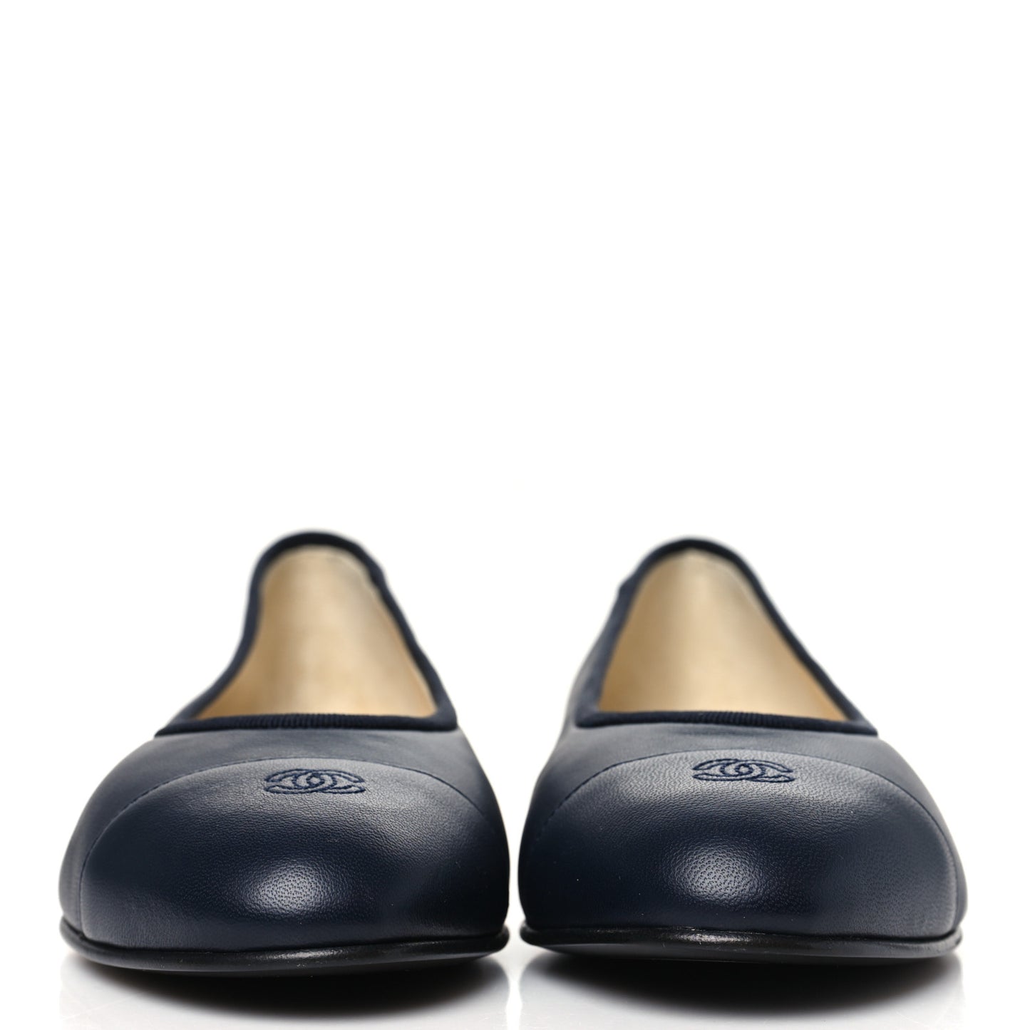 Lambskin Cap Toe Ballerina Flats 37 Black