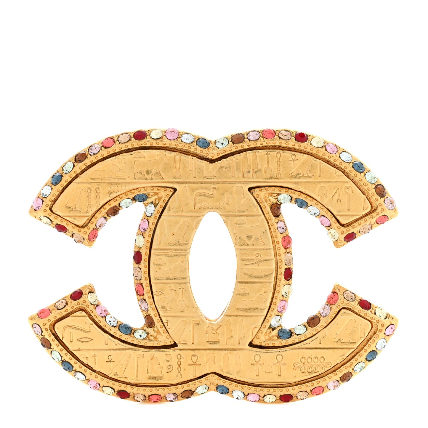 Metal Crystal Scarab CC Brooch Gold Multicolor