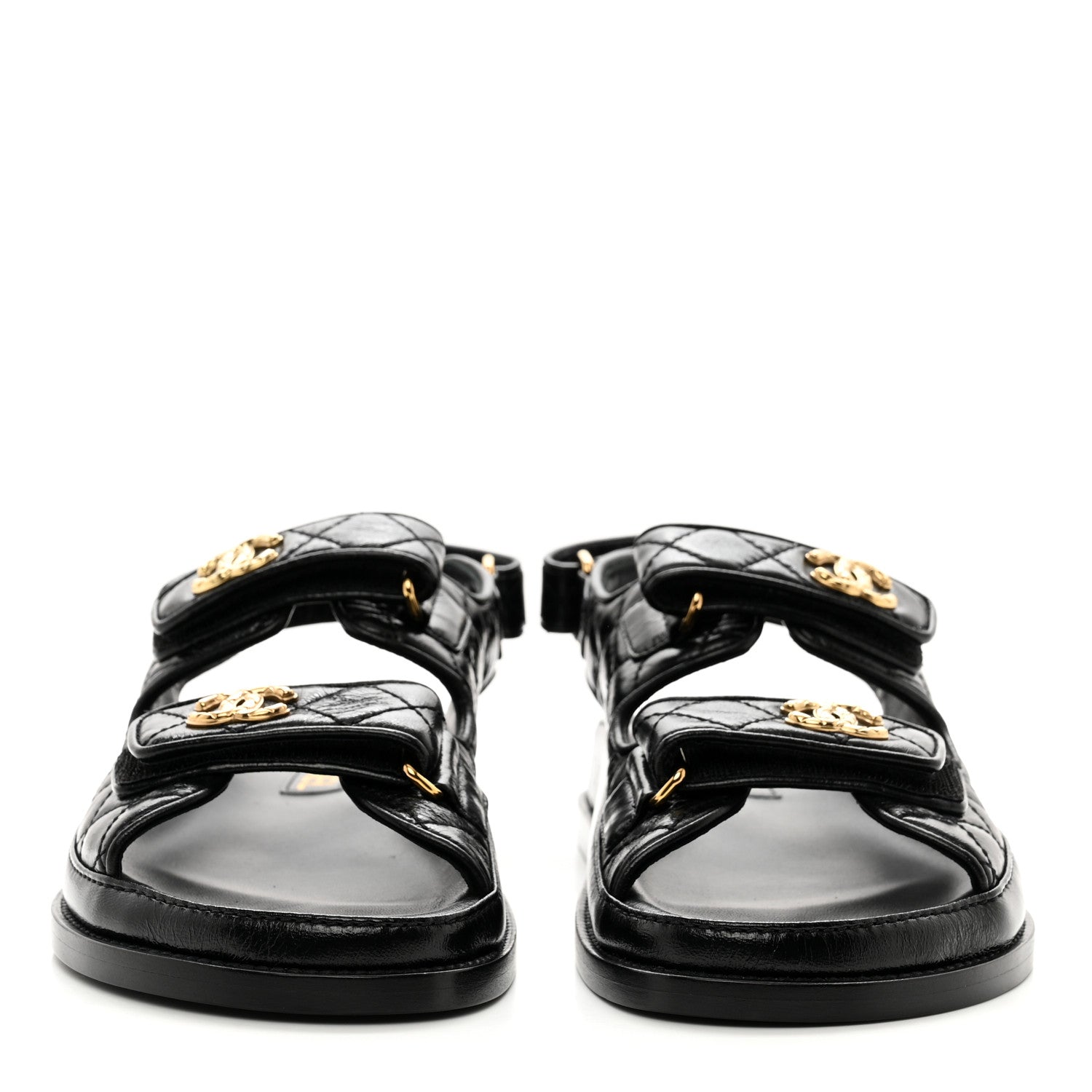 Chanel Lambskin Velcro Dad Sandals 38.5 Black 2 of 9