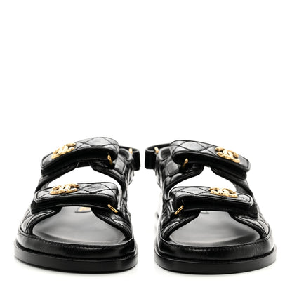 Chanel Lambskin Velcro Dad Sandals 38.5 Black 2 of 9