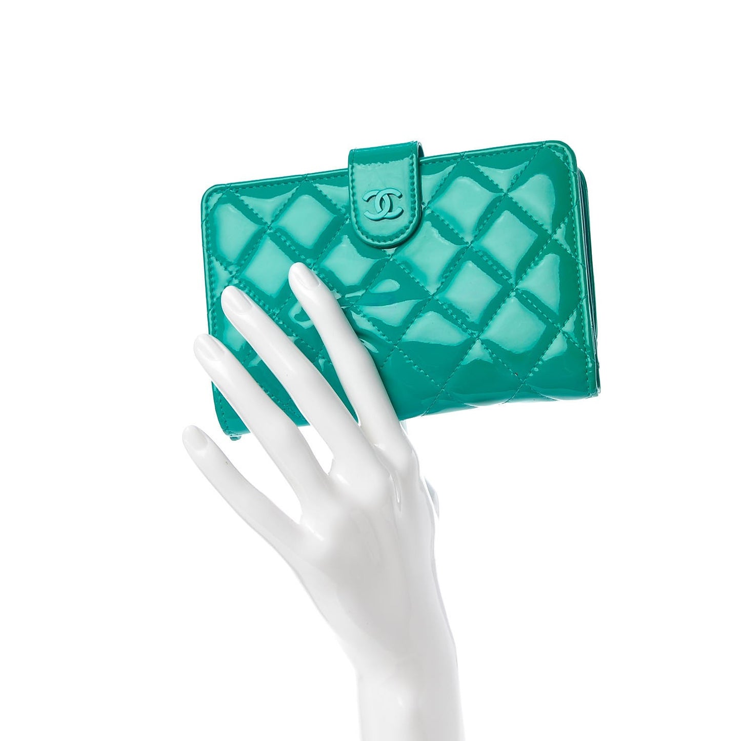 Patent Quilted Zip Pocket Wallet Turquoise