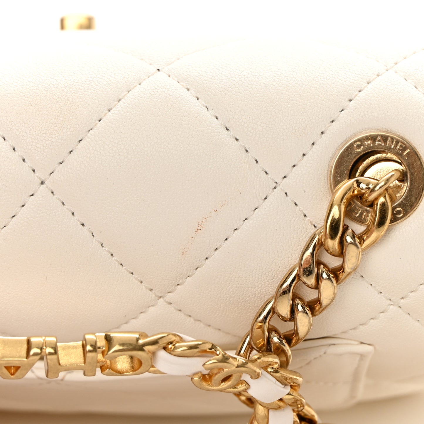 Lambskin Quilted Logo Mini Flap With Handle White