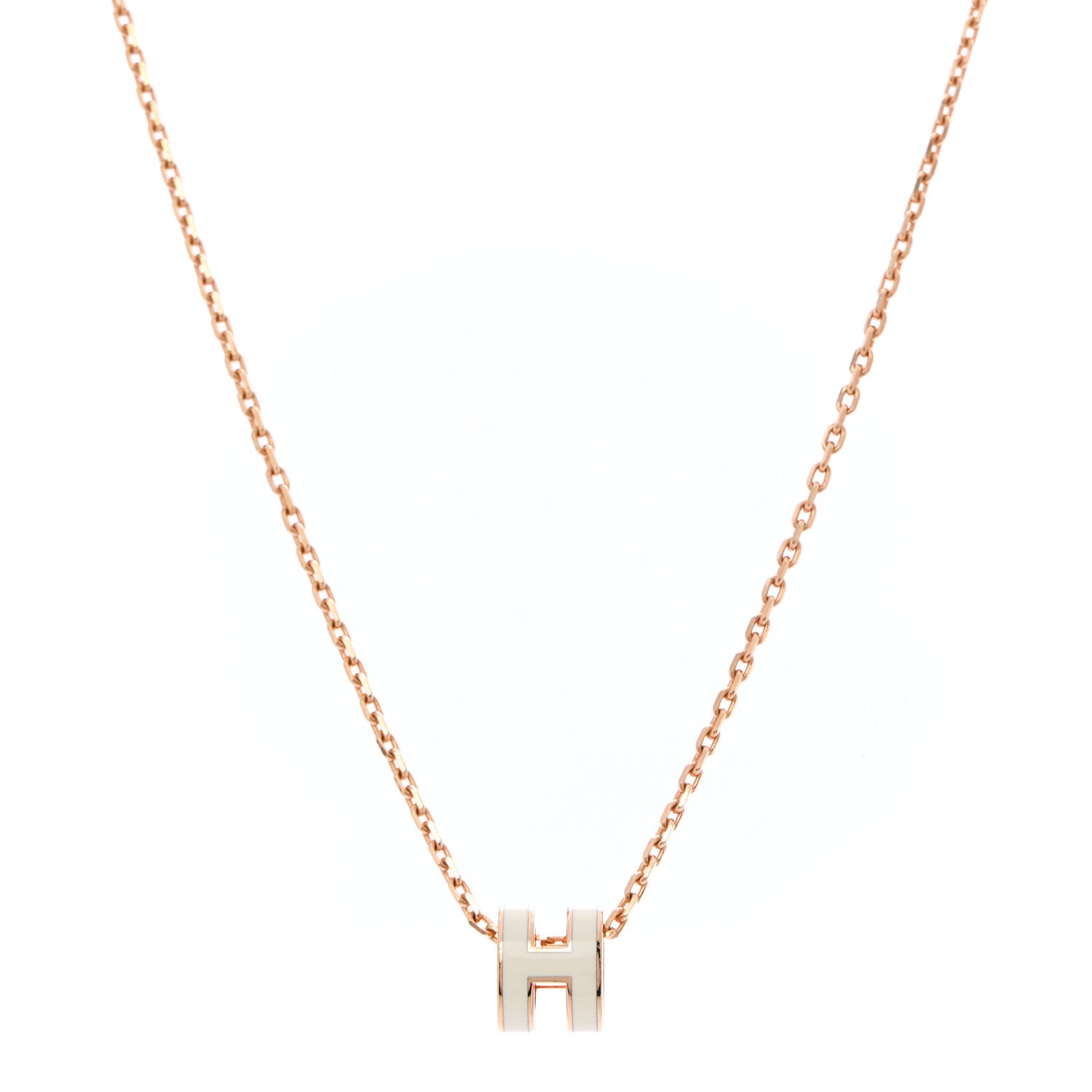 Hermes Lacquered Rose Gold Mini Pop H Pendant Necklace White 9 of 14