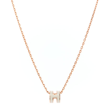 Hermes Lacquered Rose Gold Mini Pop H Pendant Necklace White 9 of 14