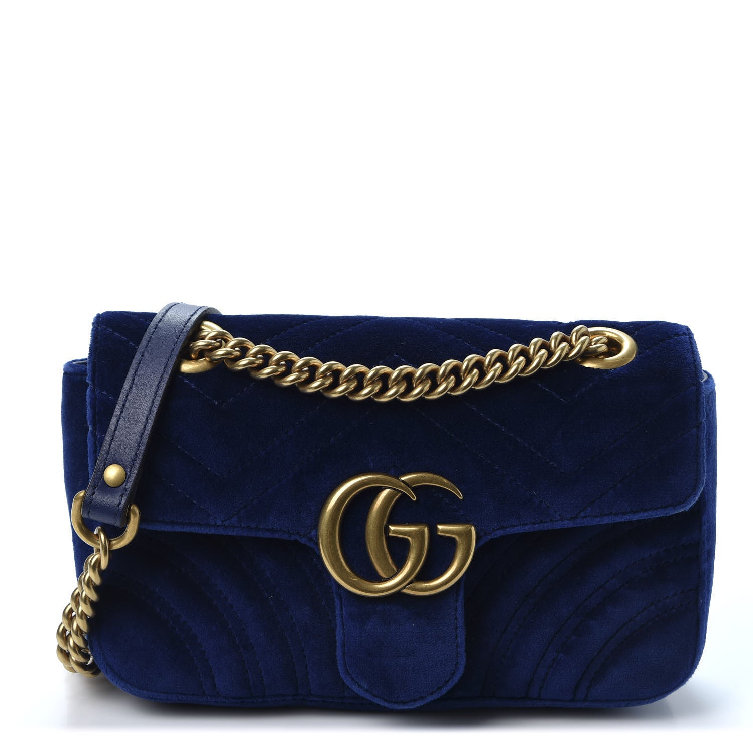 Gucci Velvet Matelasse Mini GG Marmont Shoulder Bag Cobalt Blue 1 of 11