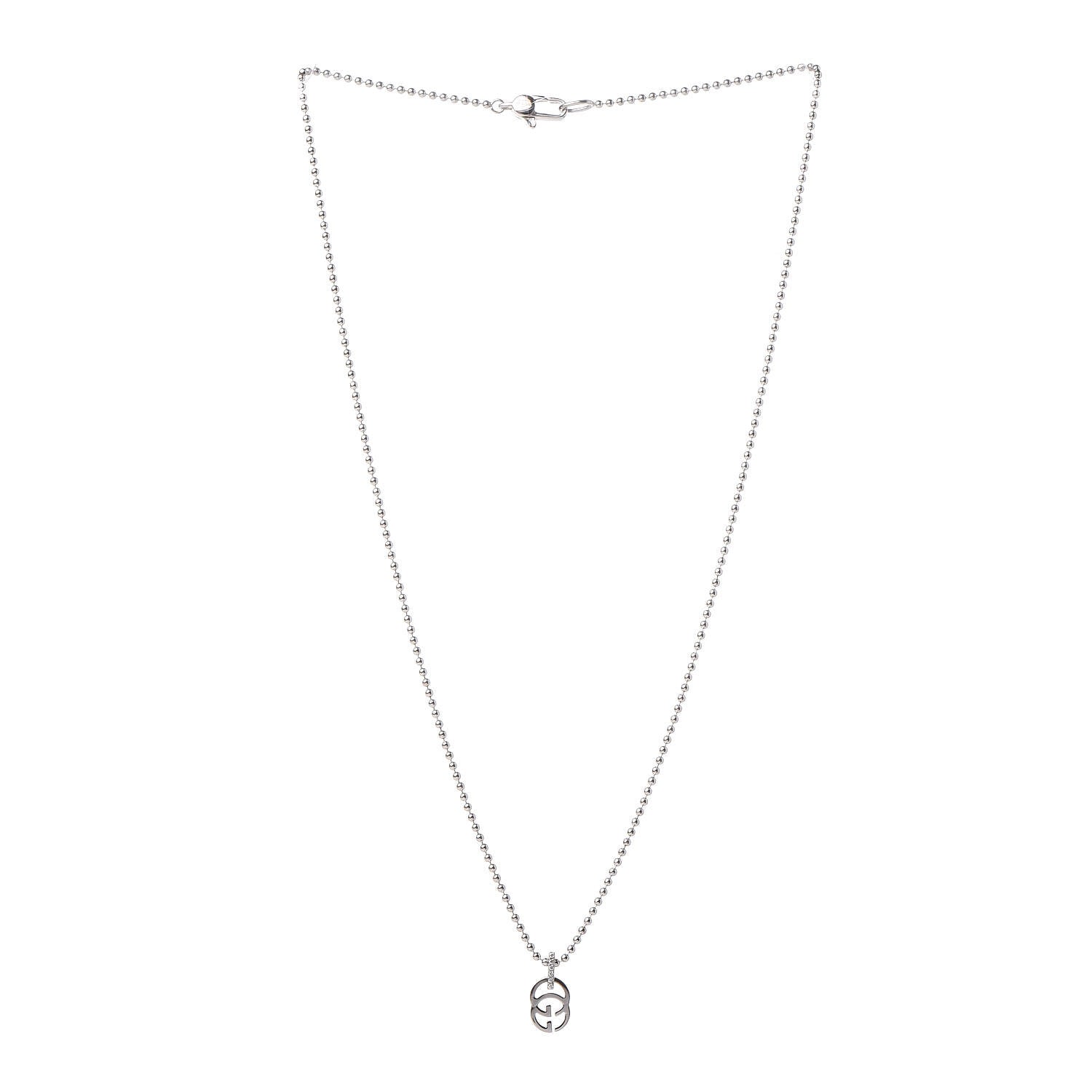 Gucci 18K White Gold Diamond Running GG Pendant Necklace 3 of 7