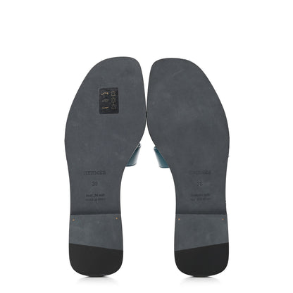 Hermes Box Calfskin Oran Sandals 38 Blue Velvet 4 of 4