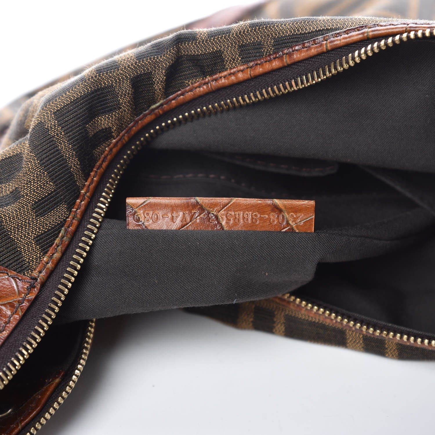 Fendi Zucca Calfskin Crocodile Embossed Chef Hobo Tobacco 7 of 15