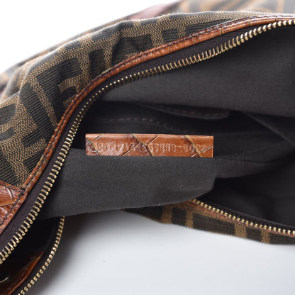 Fendi Zucca Calfskin Crocodile Embossed Chef Hobo Tobacco 7 of 15