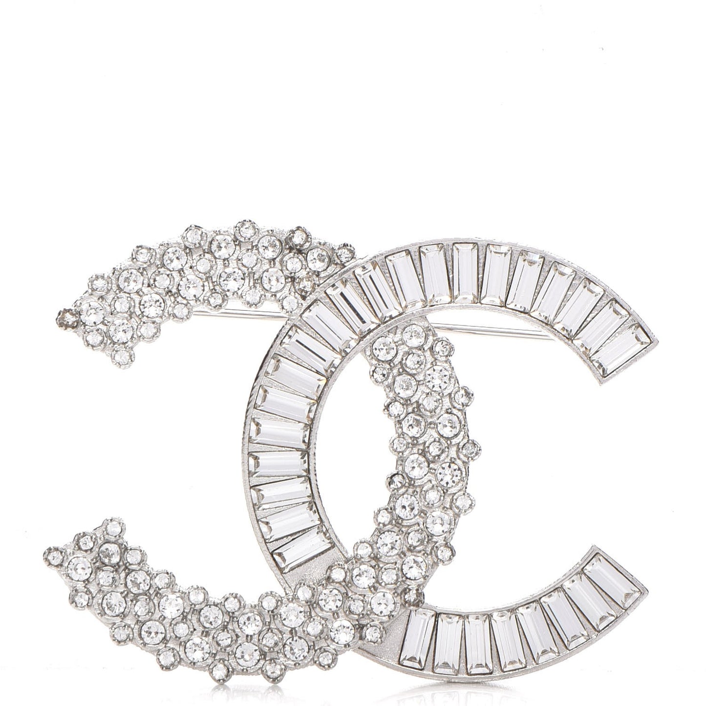 Metal Strass Crystal CC Brooch Silver
