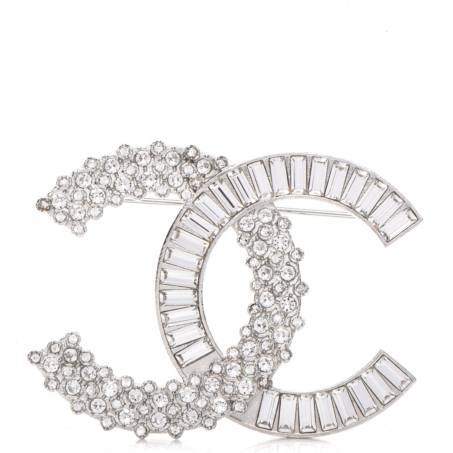 Chanel Metal Strass Crystal CC Brooch Silver 1 of 5