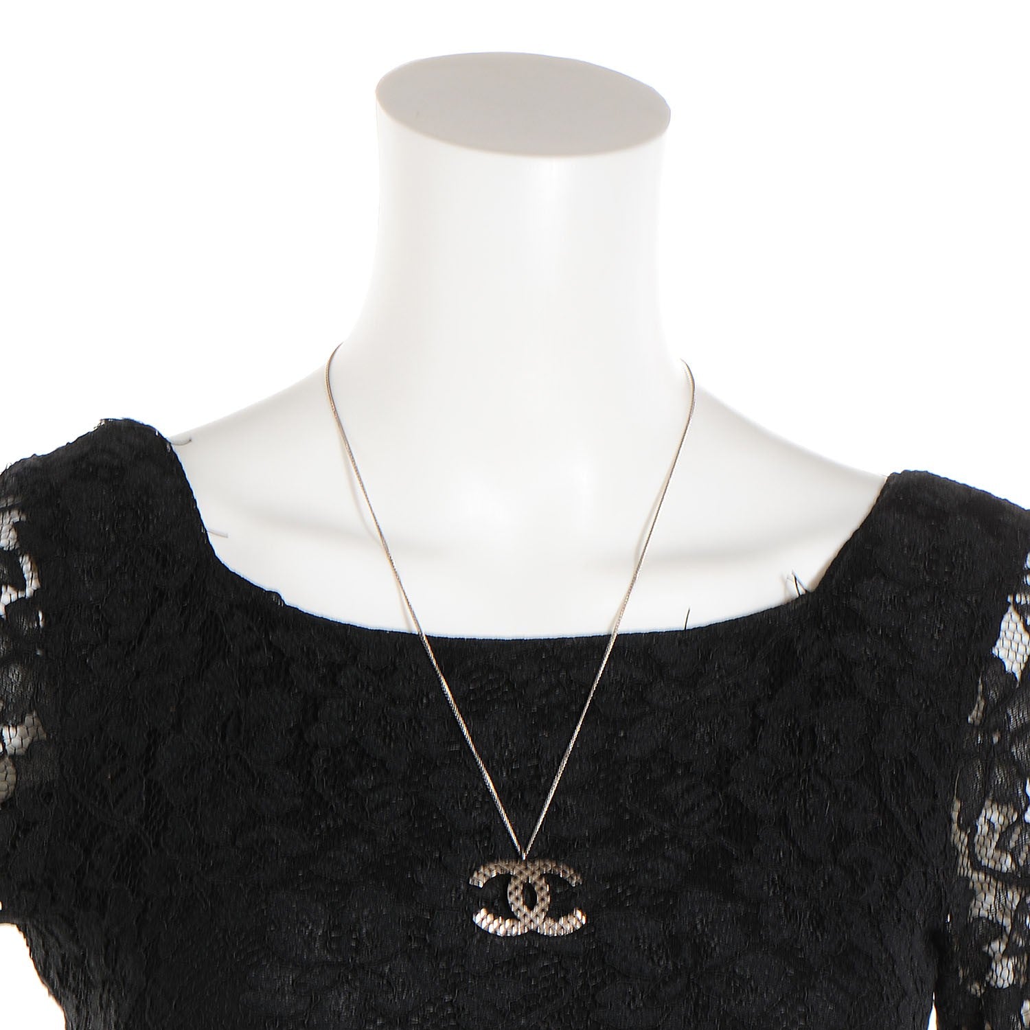Chanel Quilted CC Pendant Necklace Silver 2 of 5