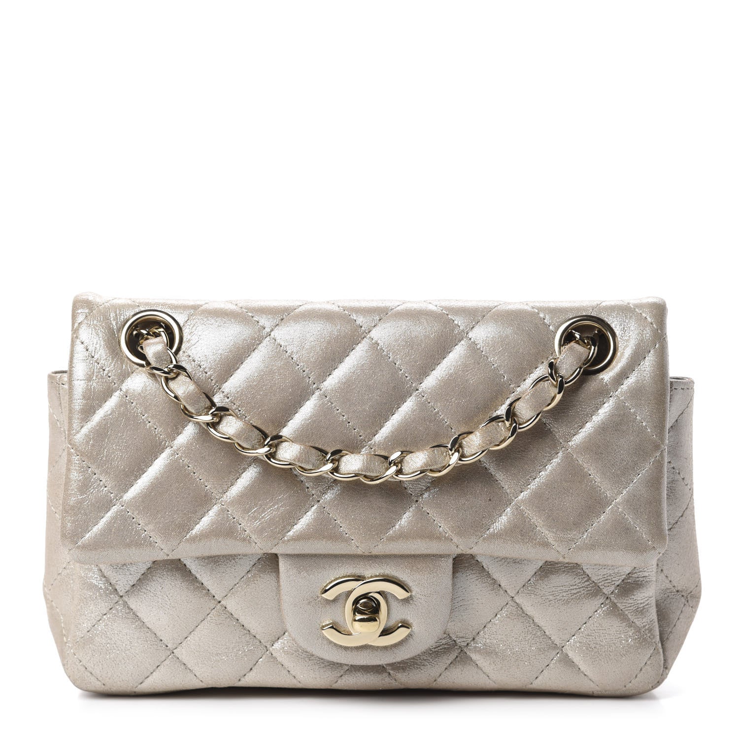 Chanel Iridescent Calfskin Quilted Mini Rectangular Flap Light Gold 1 of 11