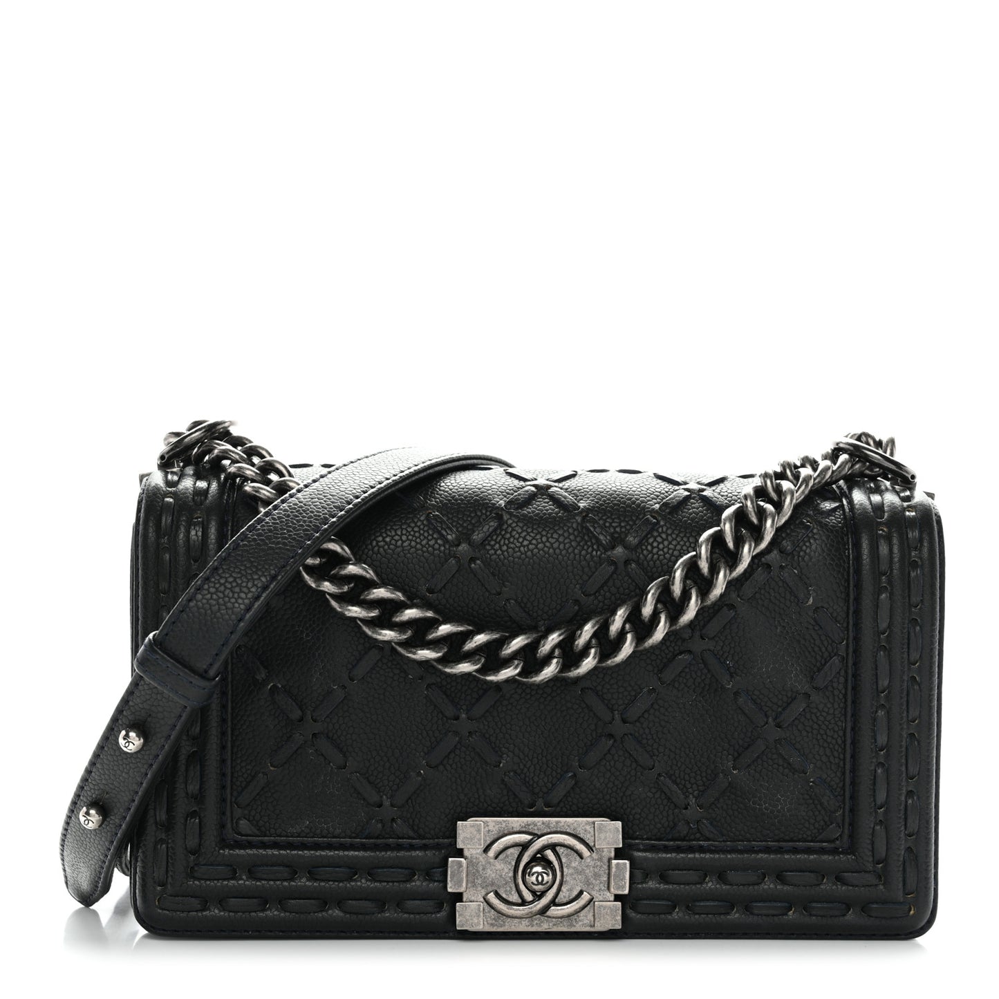 Caviar Stitched Medium Boy Flap Blue
