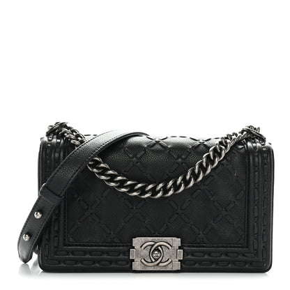 Chanel Caviar Stitched Medium Boy Flap Blue 1 of 14